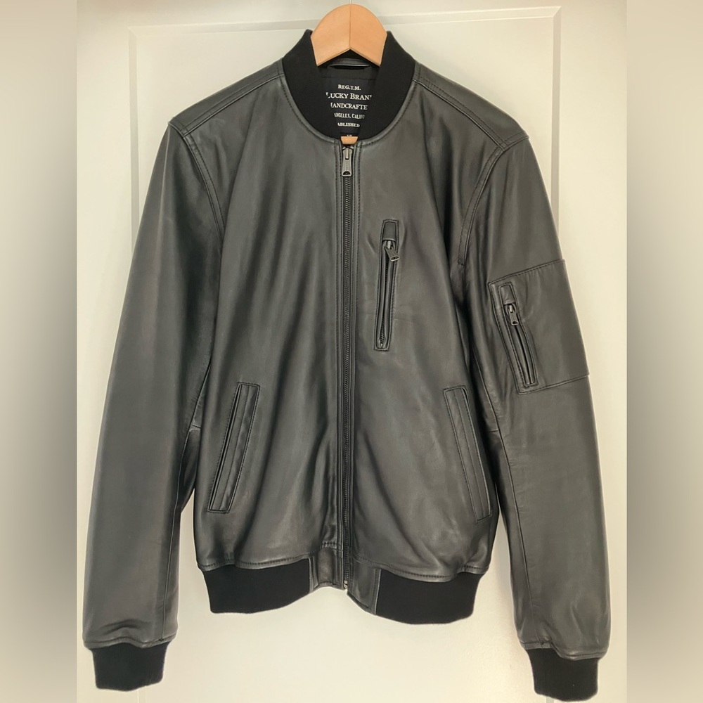 Lucky Brand Men’s Black 100% Leather Bomber Jacket Size Small